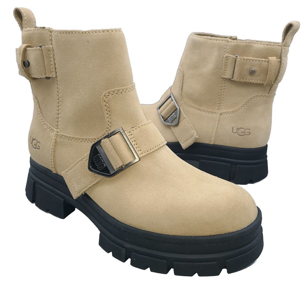 Ugg Ashton Boots Ankle Straps Buckle Zip Rugged Sand Suede Women Sz 8 39 New